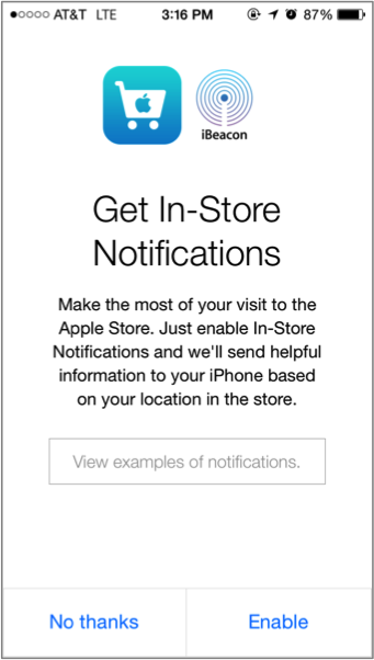 get in-store notifications iPhone screen
