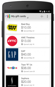 Images of gift cards available in iPhone wallet