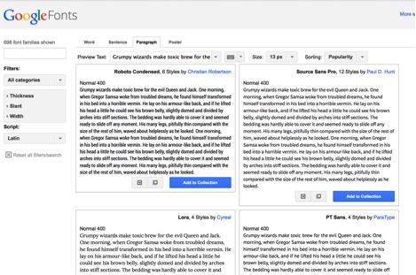 Screenshot of Google Fonts preview screen