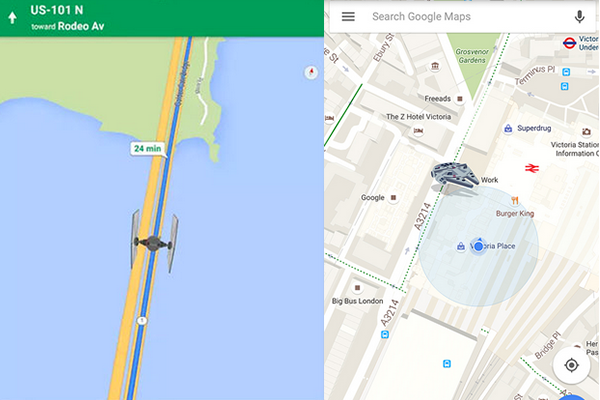 Screenshot showing Star Wars theme for Google Maps