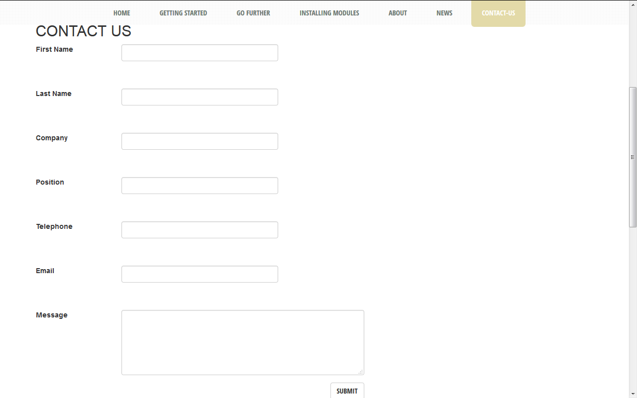Screenshot of a Contact Us form on a website