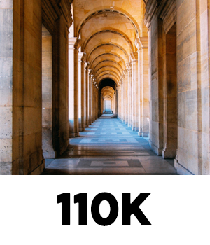 Image of a stone hallway made up of arches at 110K