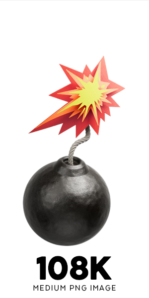 Medium PNG image of a bomb with a lit fuse at 108K