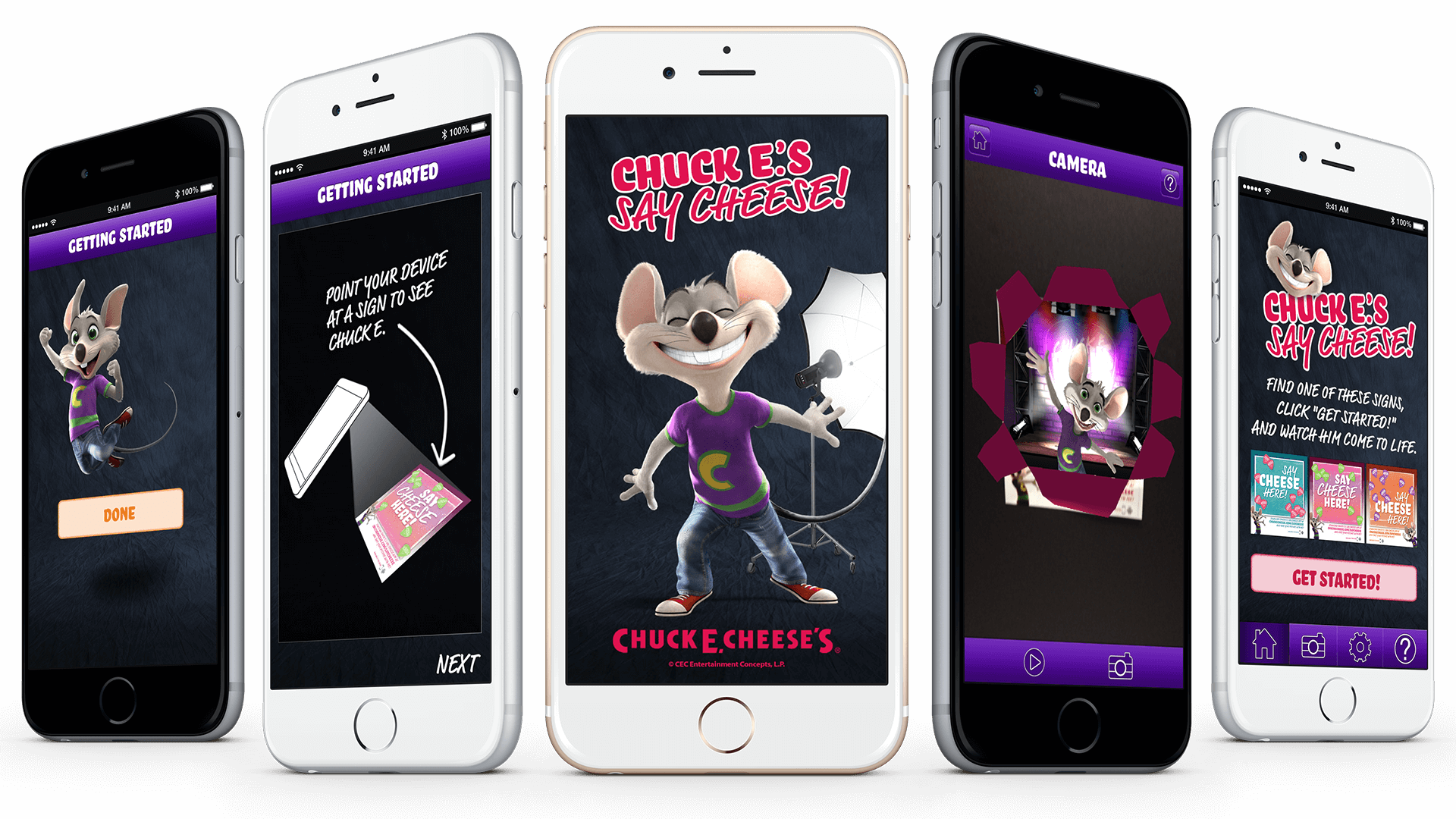 Chuck E Cheese's application on mobile screens