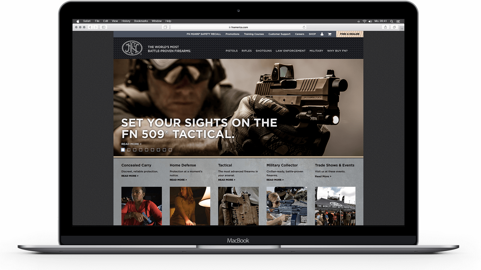 FN America website on laptop device screen