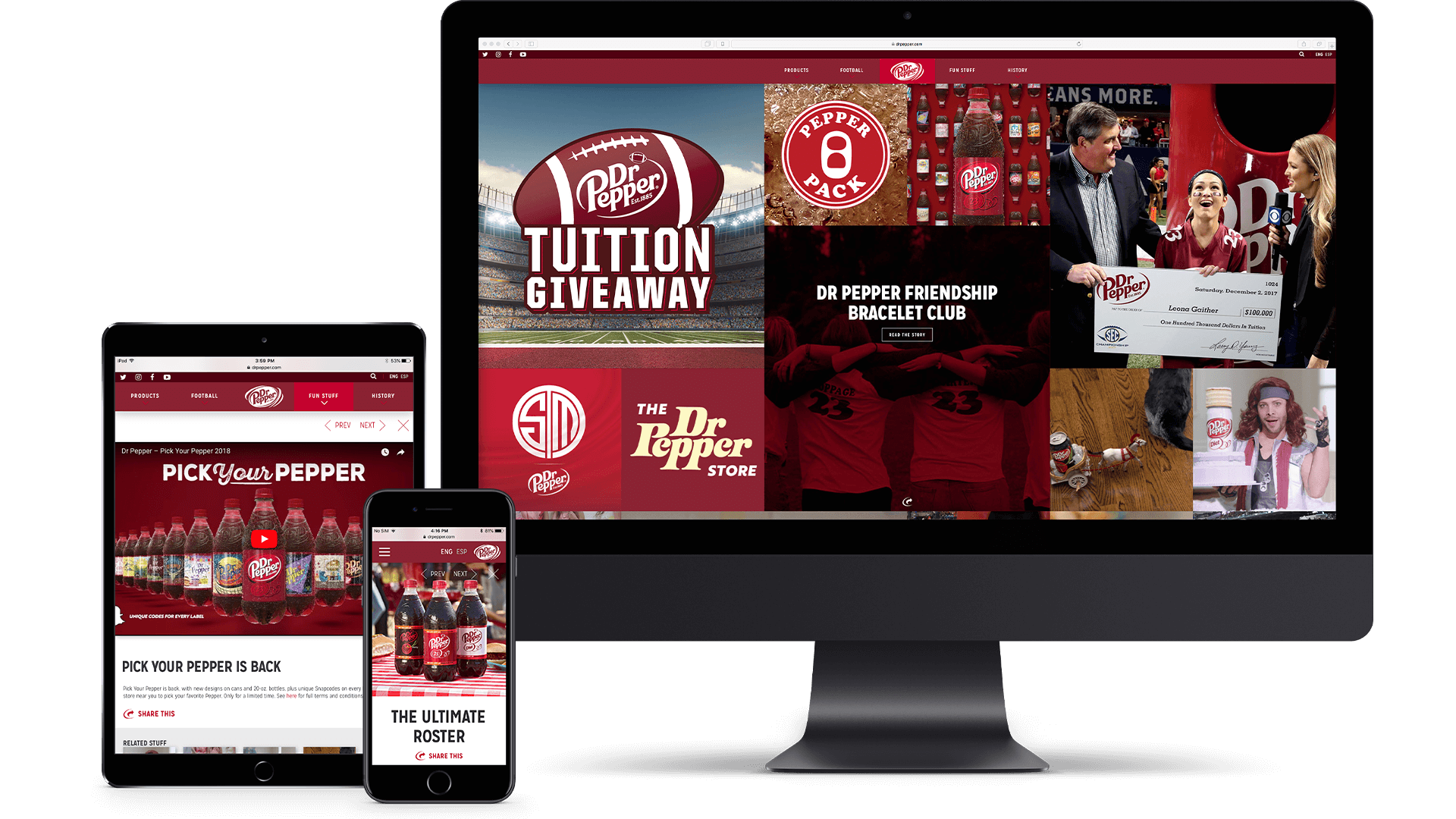 Dr Pepper website on desktop and mobile screens