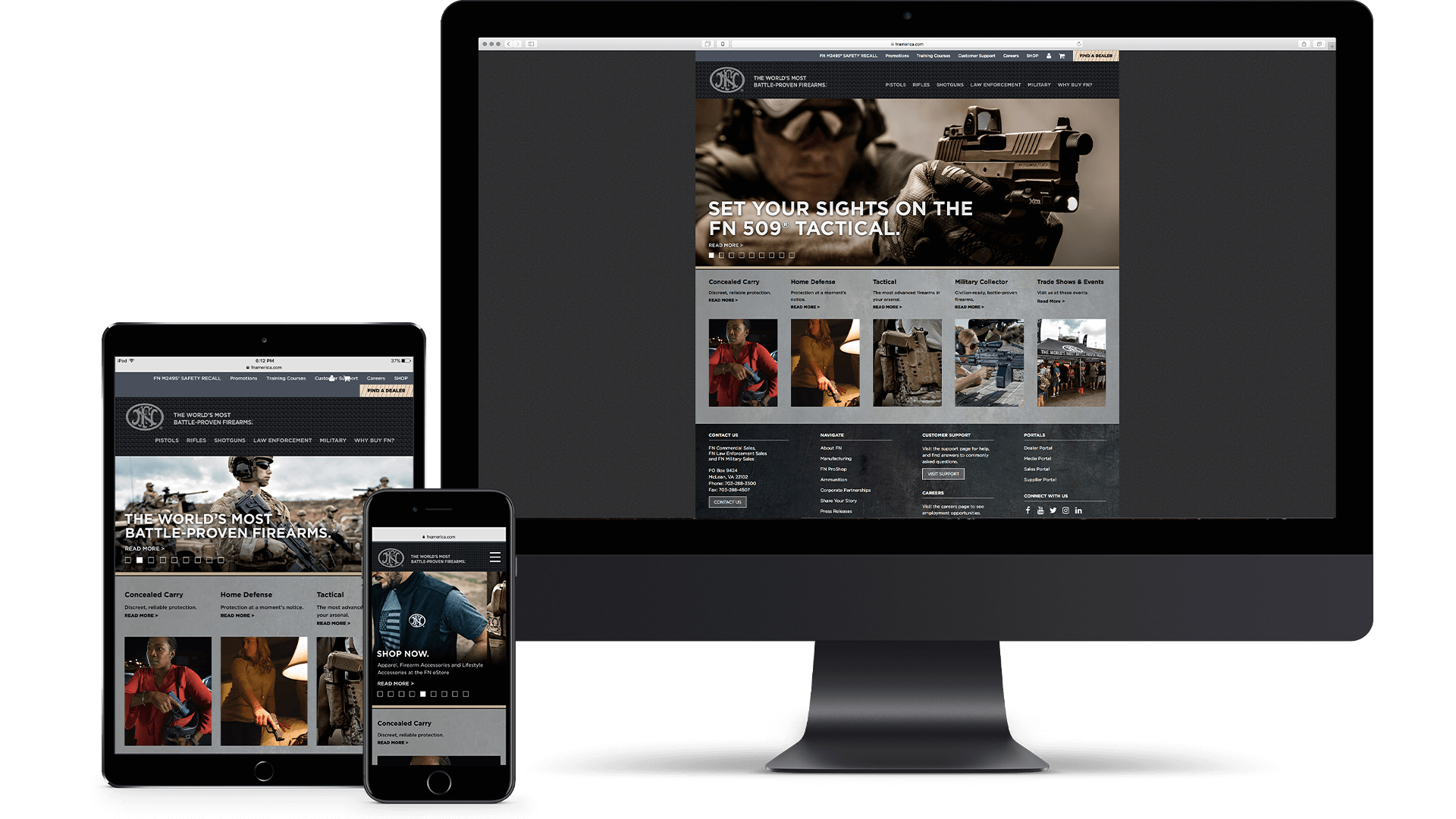 FN America website on desktop and mobile device screens