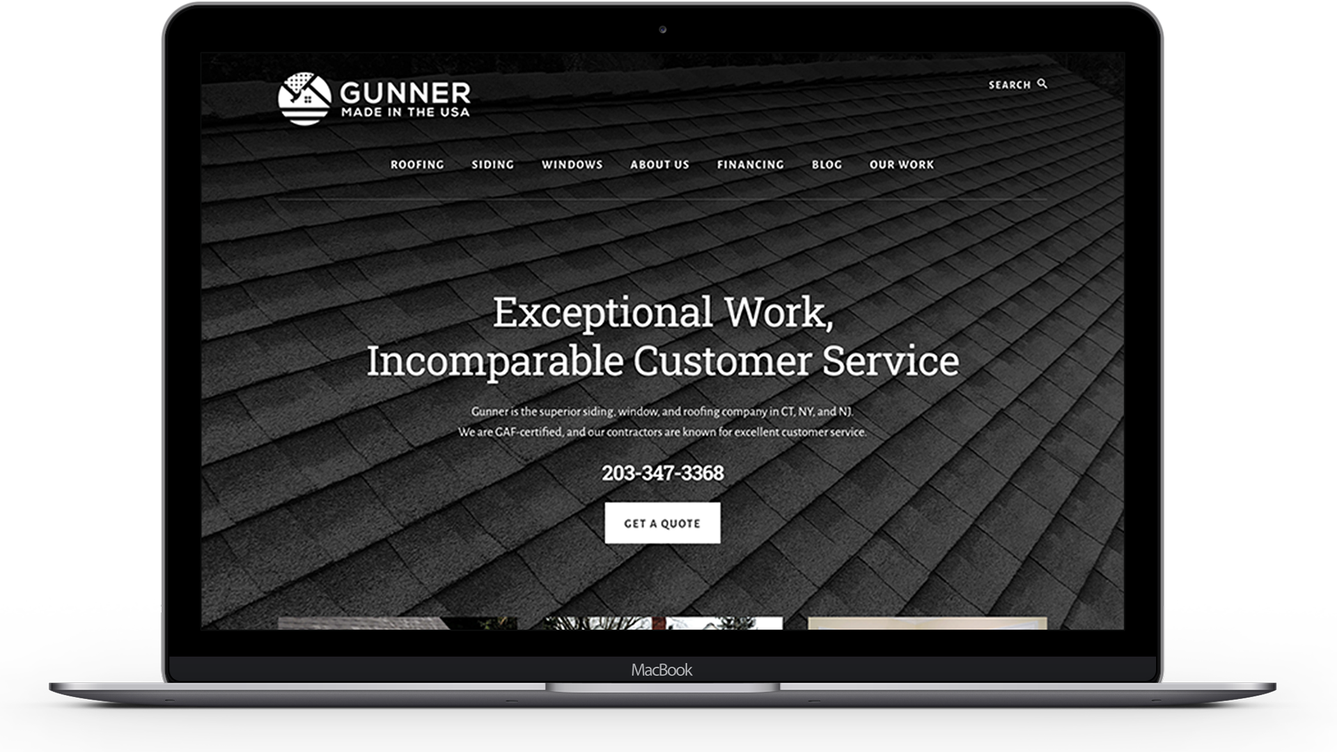 Gunner Roofing website on laptop screen