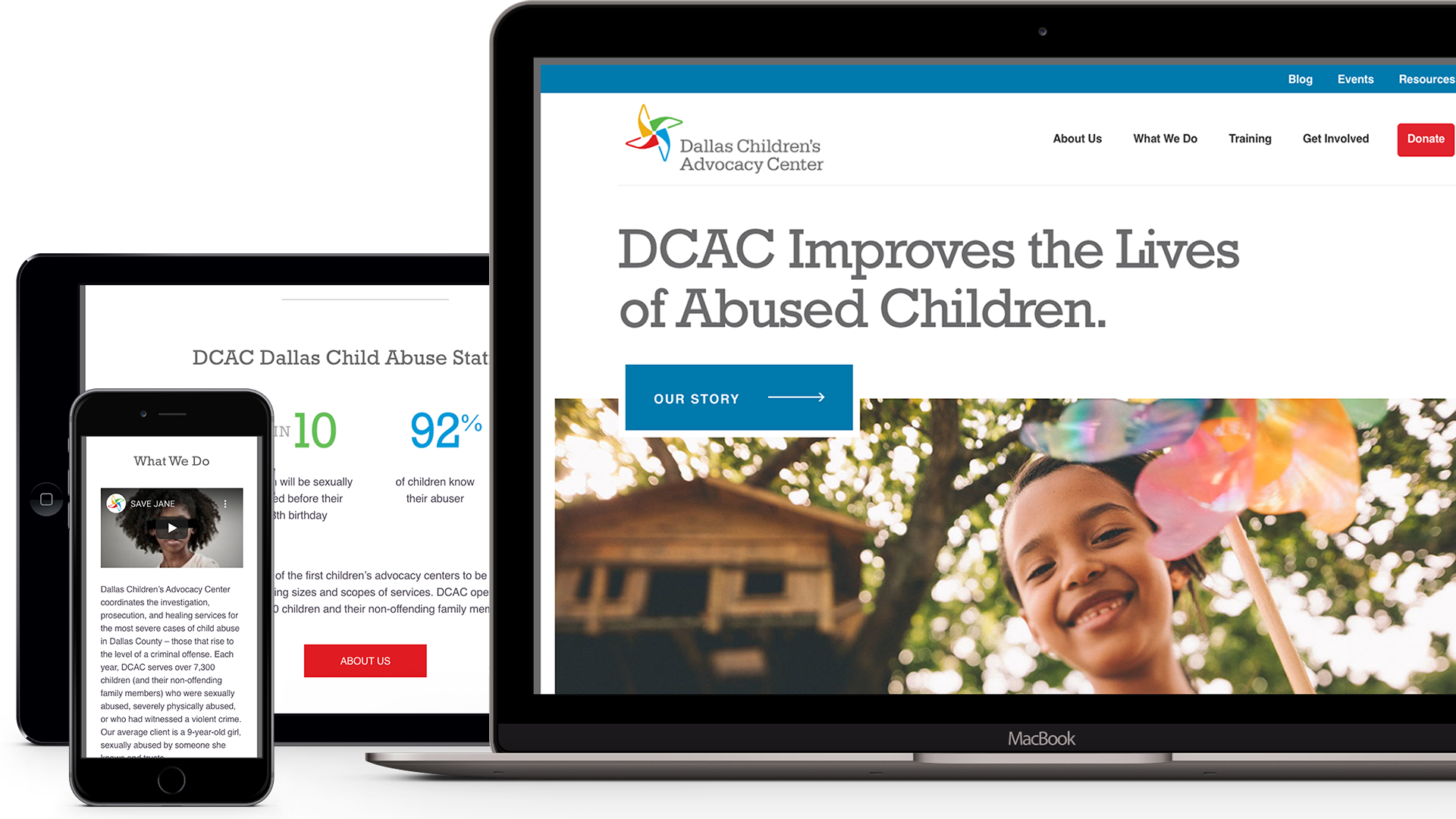Dallas Children's Advocacy Center website on multiple device screens